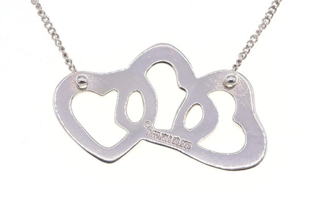 Tiffany Co Triple Heart Necklace Sterling Silver Pendant Choker Accessory